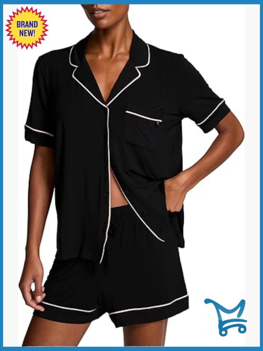 Modal Pajama Set - Short Sleeve Button Down Shirt and Shorts